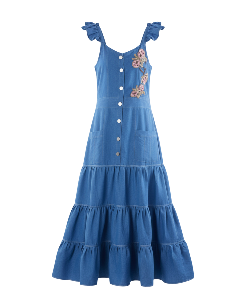 Tiered Denim Maxi Dress