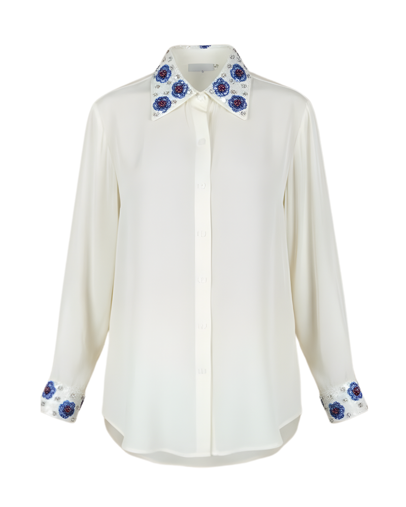 Flower Embroidered Silk Shirt