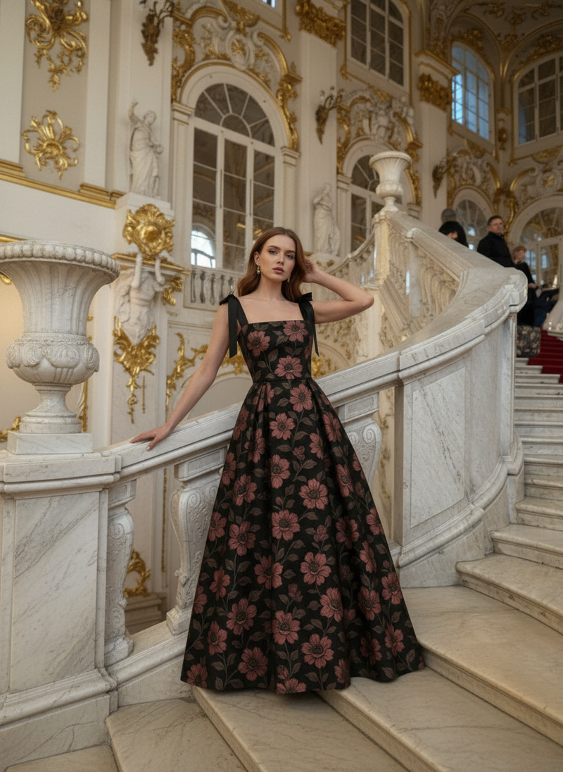 Long corset bodice ,Tie up shoulder dress