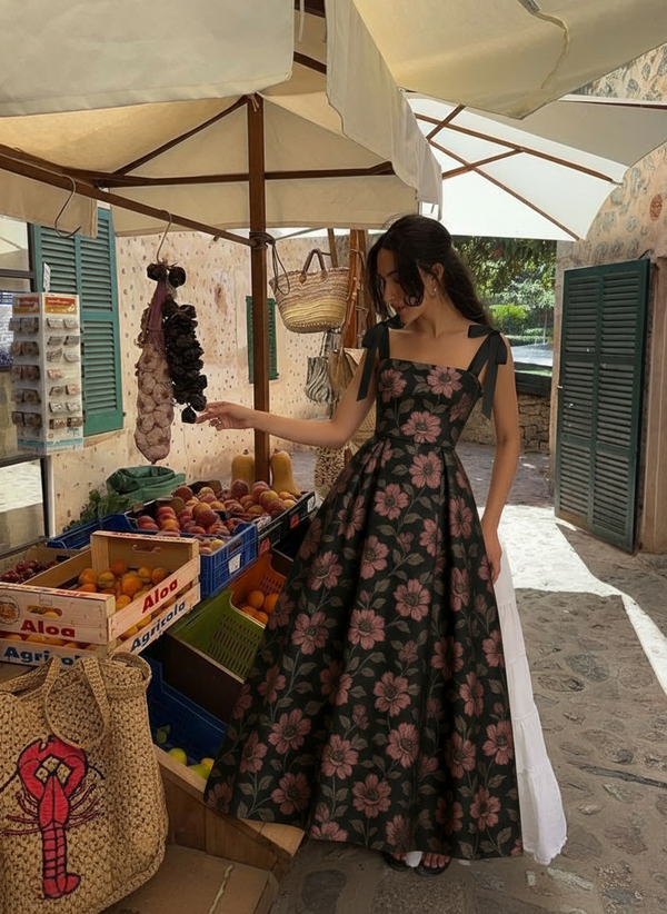 Long corset bodice ,Tie up shoulder dress