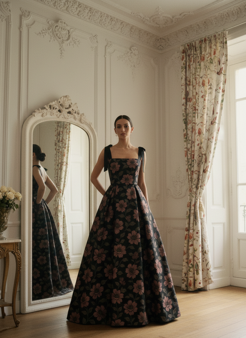 Long corset bodice ,Tie up shoulder dress