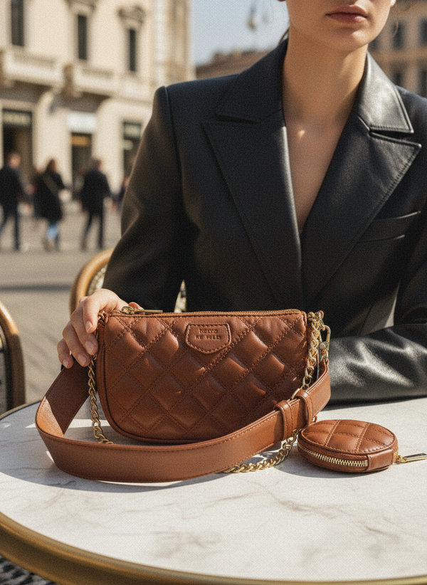 Brown Embroidered Combo Sling Bag
