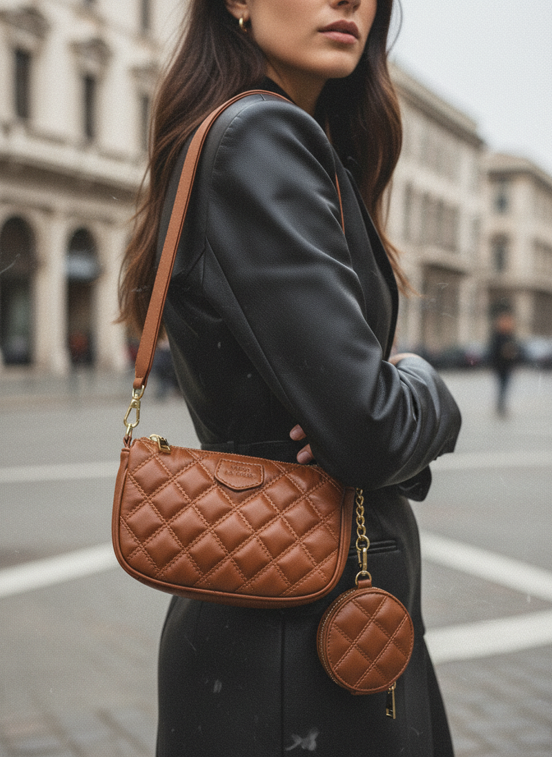 Brown Embroidered Combo Sling Bag
