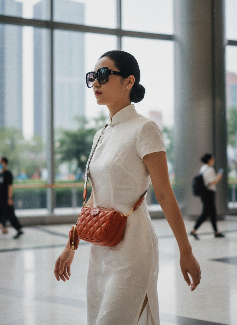 Orange Embroidered Combo Sling Bag